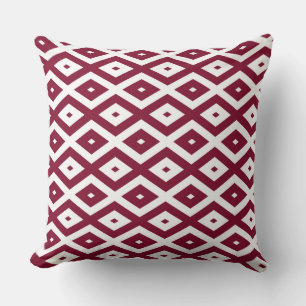 Burgundy and white diamond pattern throw pillow