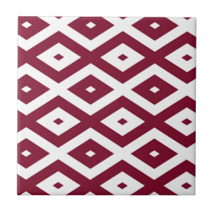 Burgundy and white diamond pattern tile