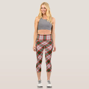 Burgundy and White Dress Clan Tartan Pattern Capri Leggings