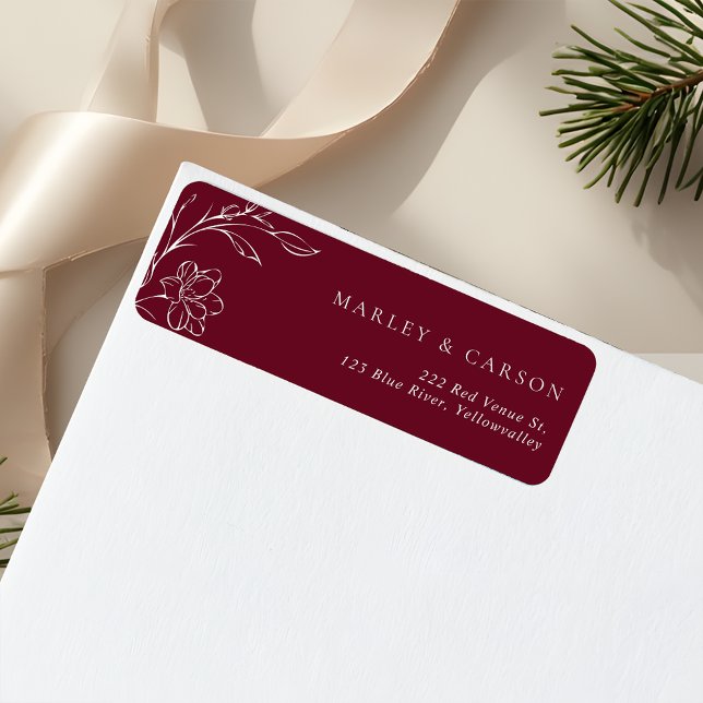Burgundy and White Floral Wedding Return Address (Creator Uploaded)