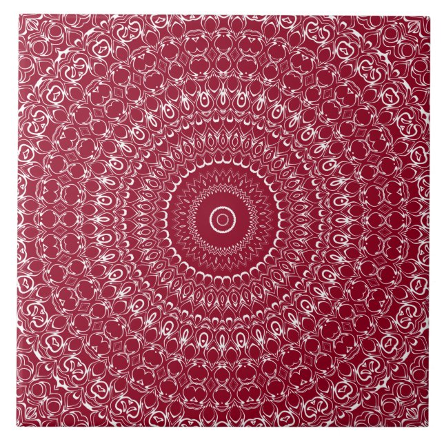 Burgundy and White Intricate Mandala Pattern Tile (Front)