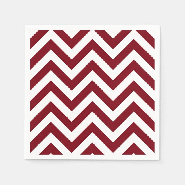 Burgundy and White Large Chevron ZigZag Pattern Napkin (Front)