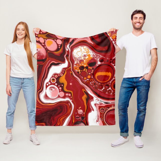 Burgundy and White Marble Fluid Art Fleece Blanket (In Situ)