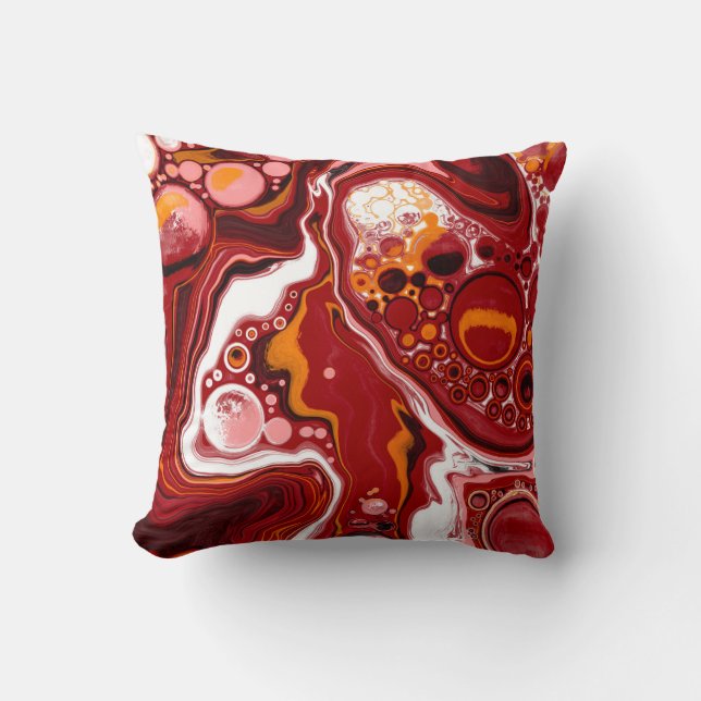 Burgundy and White Marble Fluid Art    Throw Pillow (Front)