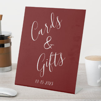 Burgundy and White Minimalist Wedding   Pedestal Sign