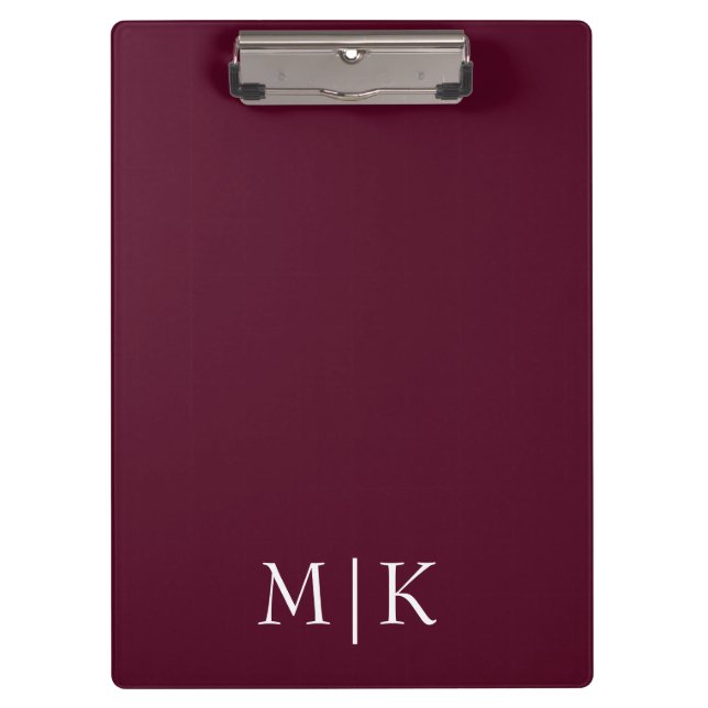 Burgundy and White | Modern Monogram Clipboard (Front)