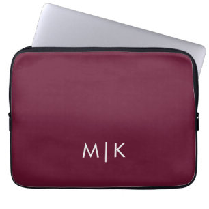 Burgundy and White   Modern Monogram Laptop Sleeve