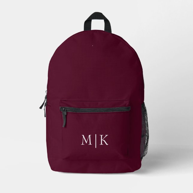 Burgundy and White | Modern Monogram Printed Backpack (Front)