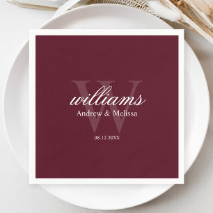 Burgundy and White Monogram Wedding Napkin