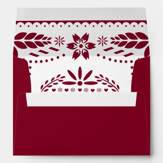 Burgundy and white papel picado Quinceañera Envelope (Back (Bottom))