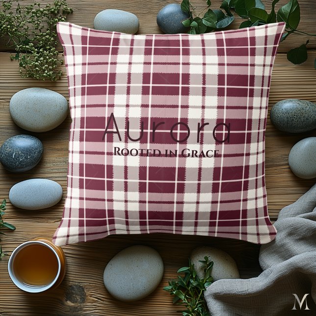 Burgundy and White Plaid | Custom Rustic Tartan  Throw Pillow (Creator Uploaded)