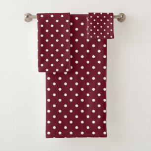 Burgundy and White Polka Dot Pattern Bath Towel Set
