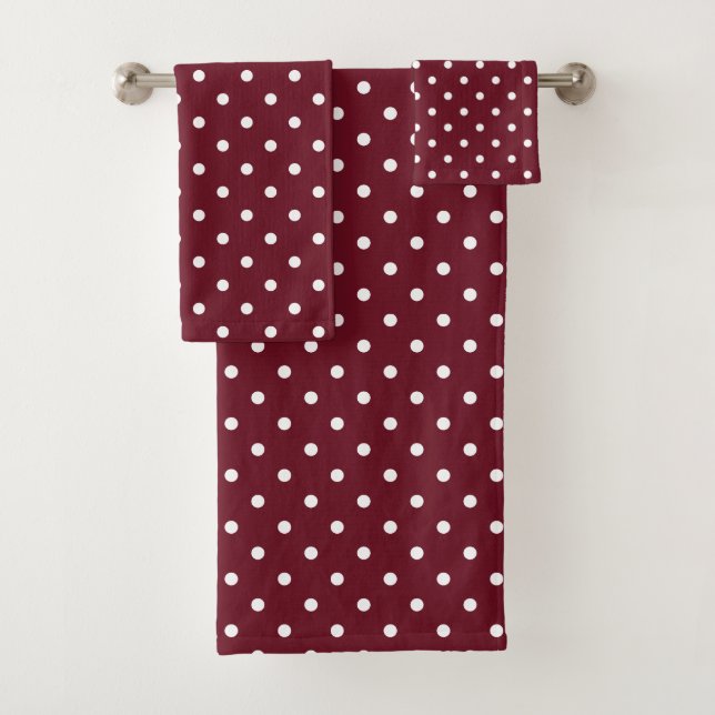 Burgundy and White Polka Dot Pattern Bath Towel Set (Insitu)