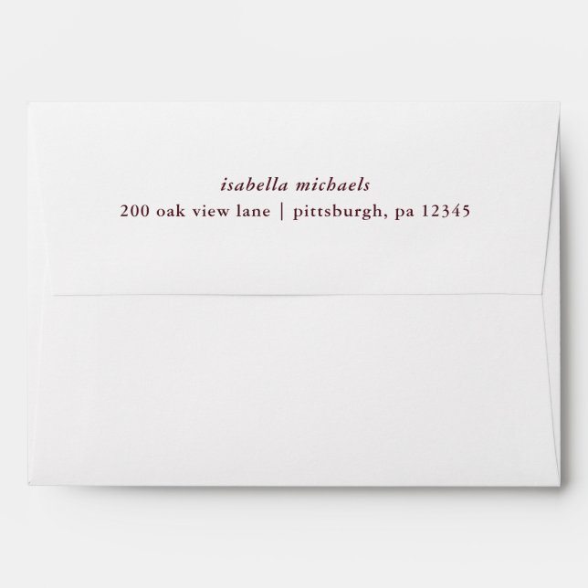 Burgundy and White Return Name and Address Wedding Envelope (Back (Top Flap))
