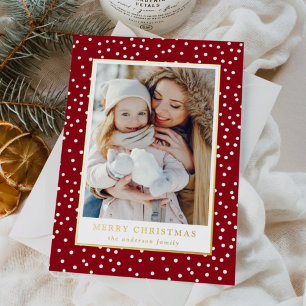 Burgundy and White Snowballs 2 Photo Foil Holiday Card