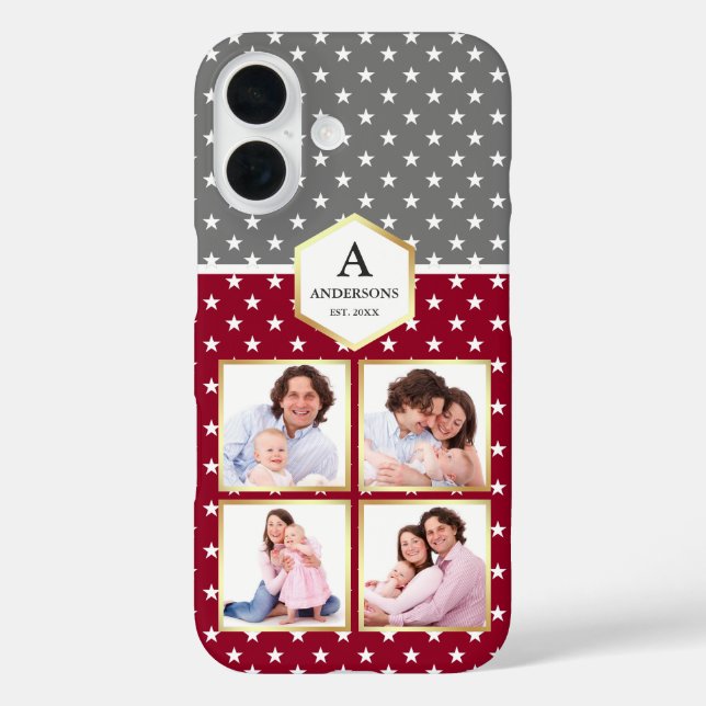 Burgundy and White Stars Pattern Photo Collage Case-Mate iPhone Case (Back)