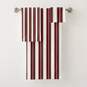 Burgundy and White Striped Bath Towel Set
