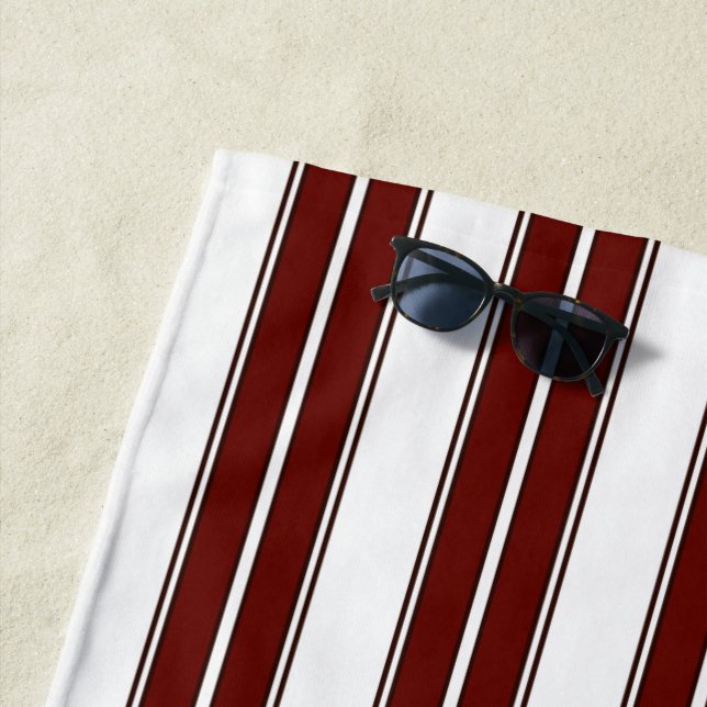 Burgundy and White Striped Beach Towel (In Situ)