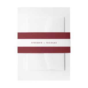 Burgundy and White Stripes Wedding Invitation Belly Band