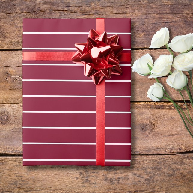 Burgundy and White Thin Horizontal Striped Wrapping Paper (Creator Uploaded)