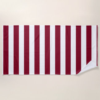 Burgundy and White Vertical Stripes Beach Towel