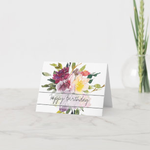 Burgundy and yello watercolor floral birthday card