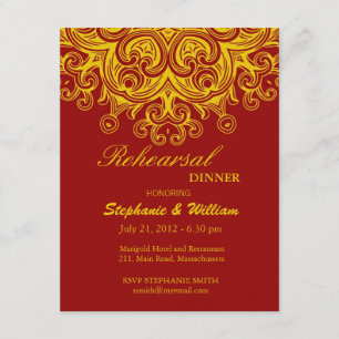 Burgundy and Yellow Rehearsal Dinner Card