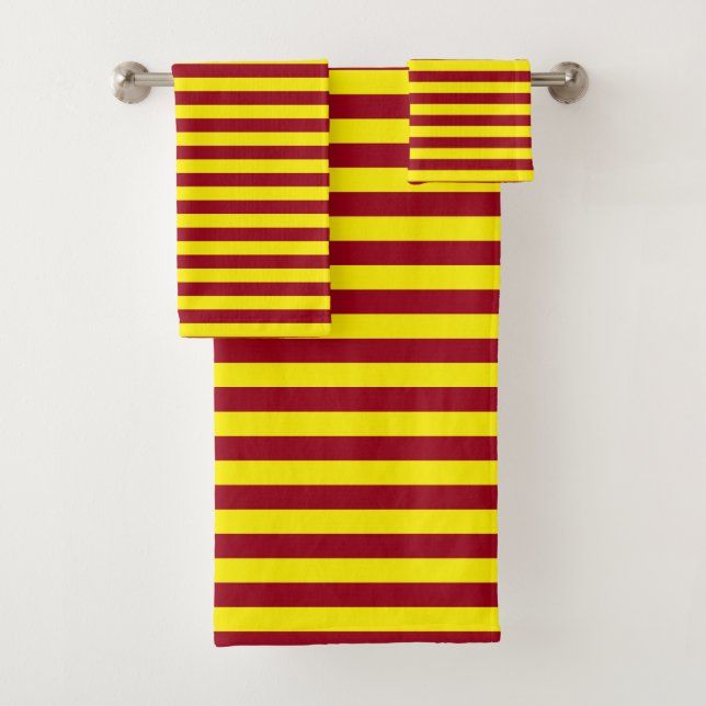Burgundy and Yellow Stripes Bath Towel Set (Insitu)