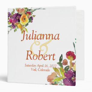 Burgundy and yellow watercolor floral 3 ring bi binder