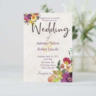 Burgundy and yellow watercolor floral wedding invi invitation