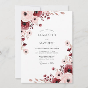 Burgundy Anemone Autumn Wedding Invitation