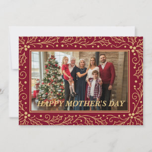 Burgundy & Antique-Gold Mother's Day Photo Card