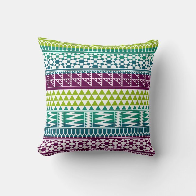 Burgundy Aqua Geometric Aztec Tribal Print Pattern Throw Pillow (Front)