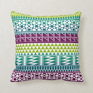 Burgundy Aqua Geometric Aztec Tribal Print Pattern Throw Pillow