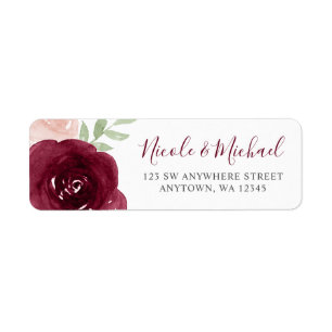 Burgundy Aquarelle Florale Adresse de retour