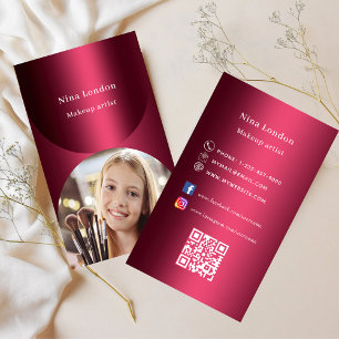 Burgundy arch photo Qr code social media Business Card