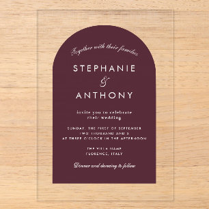 Burgundy Arch Tuscan Villa Wedding Backdrop Acrylic Invitations
