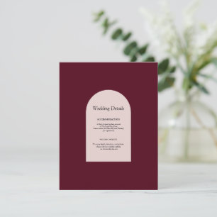 Burgundy Arched Floral Wedding Enclosure Info Card
