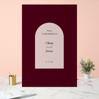 Burgundy Arched Floral Wedding Welcome Sign
