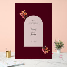 Burgundy Arched Floral Wedding Welcome Sign