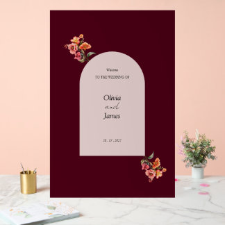 Burgundy Arched Floral Wedding Welcome Sign