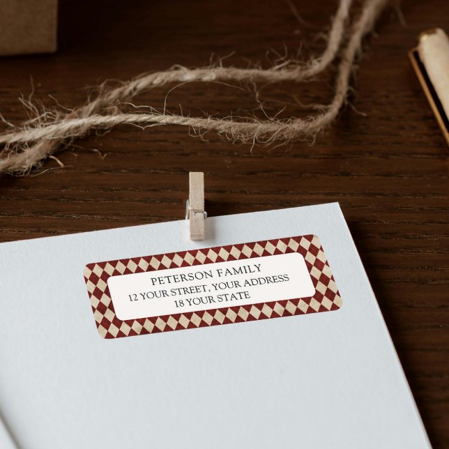 Burgundy Argyle Christmas Return Address Label (Créateur téléchargé)
