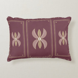 Burgundy Art Deco Floral Panels Accent Pillow