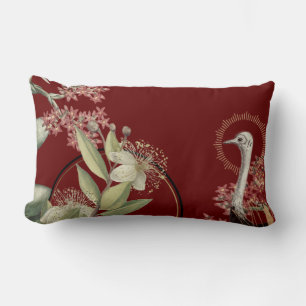 Burgundy Artistic Floral Design Lumbar Pillow
