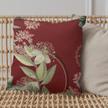 Burgundy Artistic Floral Design Throw Pillow<br><div class="desc">Stylish throw pillow features an artistic botanical floral design in a burgundy color palette with earthy accents. An artistic floral design features a blooming myrtle branch and an abstract composition with faint geometric circles and olive branches and blooming flowers on a burgundy wine colored background. This layered composition is built...</div>