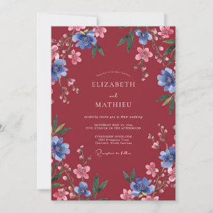 Burgundy Artistic Floral Wedding Invitation