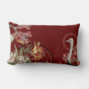 Burgundy Artistic Tiger Lily Floral Design Lumbar Pillow