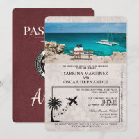 Burgundy Aruba Passport Wedding Invitation