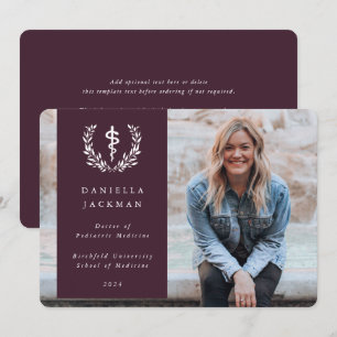 Burgundy Asclepius Medical Graduation Photo Announcement