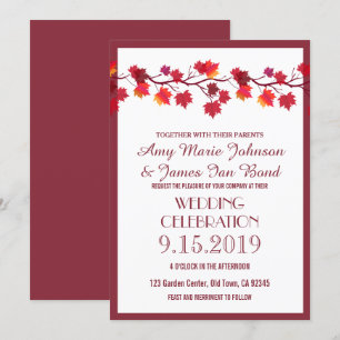 Burgundy Automne Feuilles de mariage Invitations
